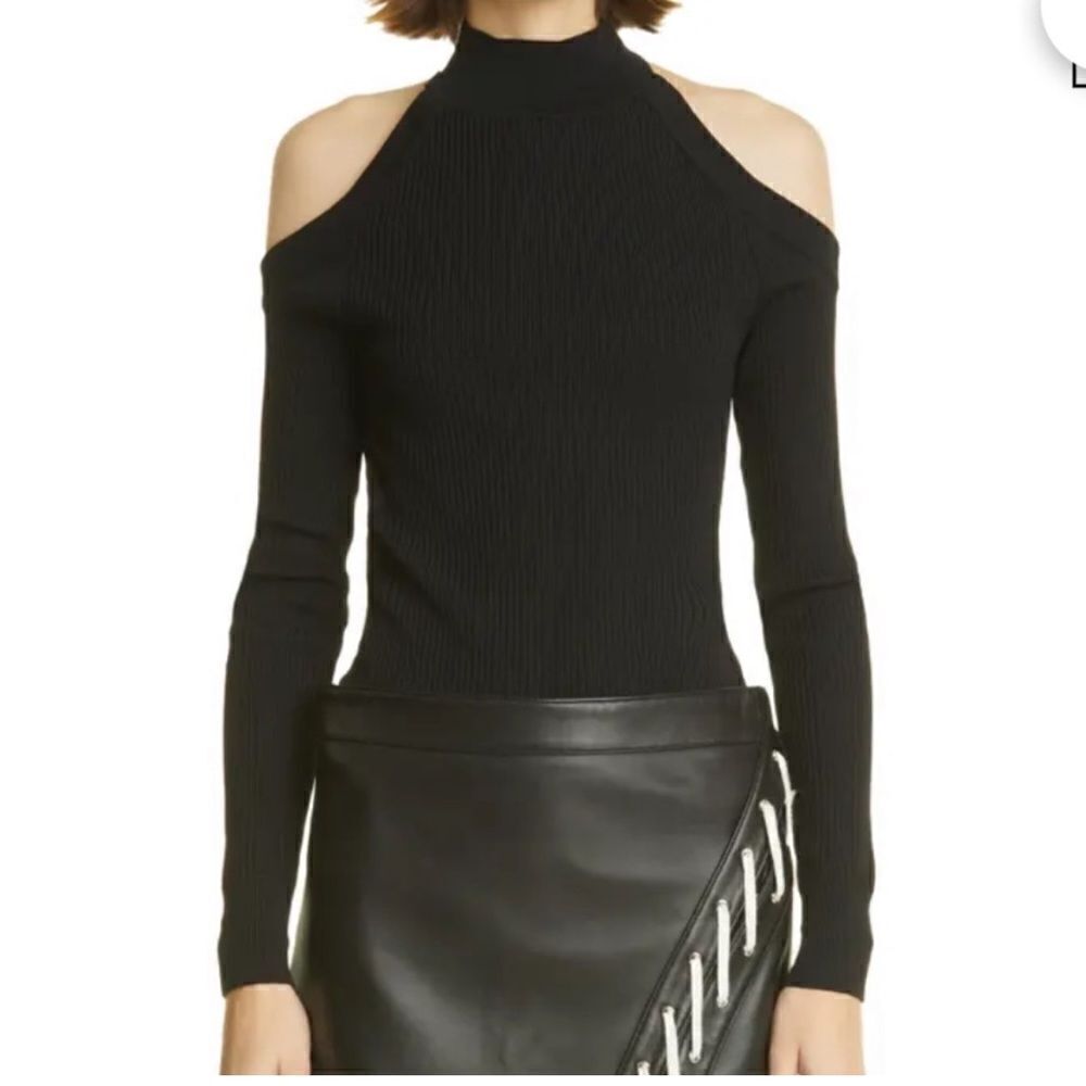 Monse Cold Shoulder Open Back Rib Sweater Black Small S